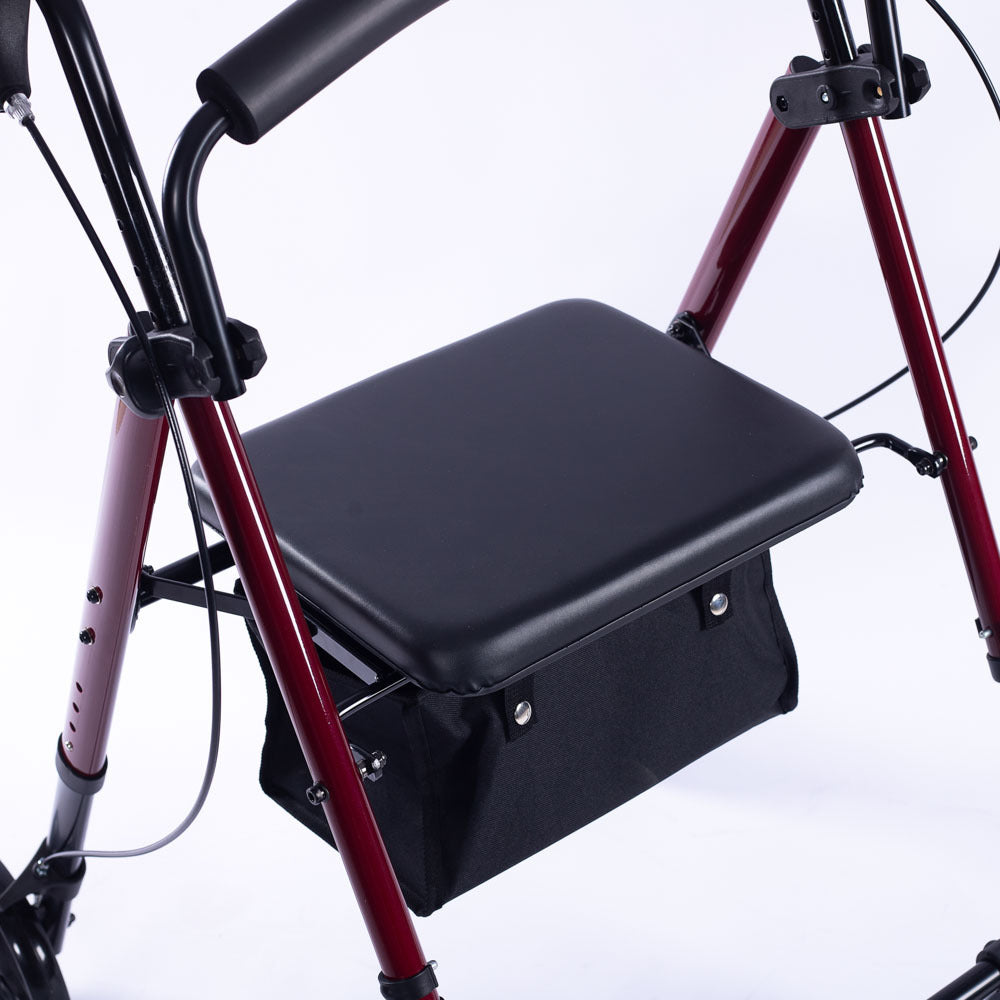 EQUIPMED 4 Wheel Lightweight Rollator Walker, Aluminium Frame, Seat, Carry Bag, for Seniors, Red V219-HELWLKEQ95RB