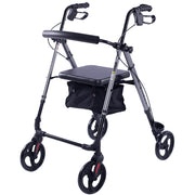 EQUIPMED 4 Wheel Lightweight Rollator Walker, Aluminium Frame, Seat, Carry Bag, for Seniors, Titanium Style V219-HELWLKEQ95TB