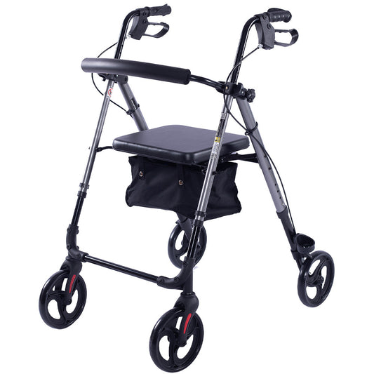 EQUIPMED 4 Wheel Lightweight Rollator Walker, Aluminium Frame, Seat, Carry Bag, for Seniors, Titanium Style V219-HELWLKEQ95TB