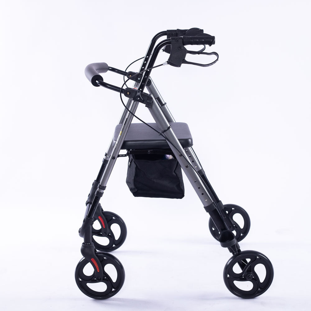 EQUIPMED 4 Wheel Lightweight Rollator Walker, Aluminium Frame, Seat, Carry Bag, for Seniors, Titanium Style V219-HELWLKEQ95TB