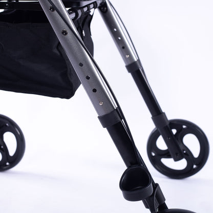 EQUIPMED 4 Wheel Lightweight Rollator Walker, Aluminium Frame, Seat, Carry Bag, for Seniors, Titanium Style V219-HELWLKEQ95TB