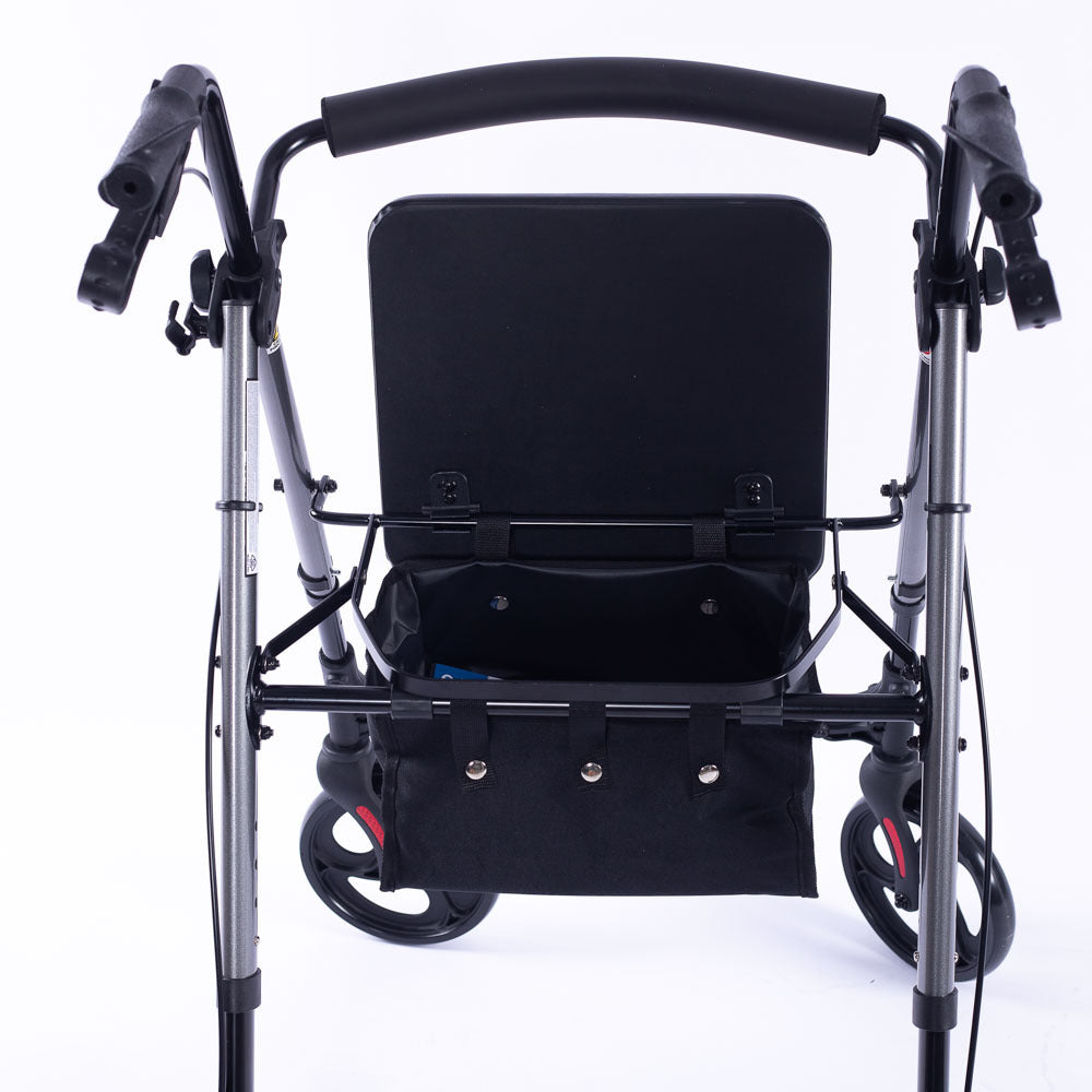 EQUIPMED 4 Wheel Lightweight Rollator Walker, Aluminium Frame, Seat, Carry Bag, for Seniors, Titanium Style V219-HELWLKEQ95TB