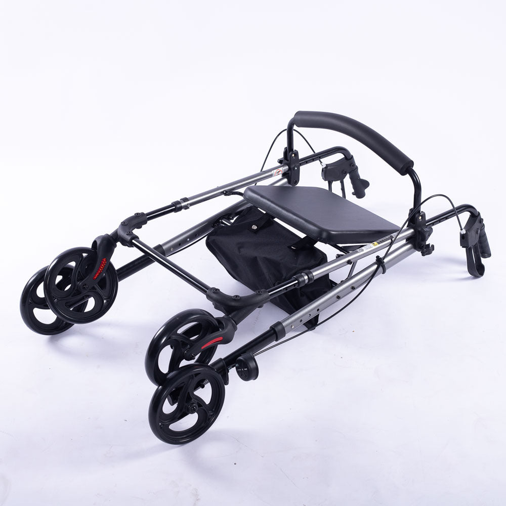 EQUIPMED 4 Wheel Lightweight Rollator Walker, Aluminium Frame, Seat, Carry Bag, for Seniors, Titanium Style V219-HELWLKEQ95TB