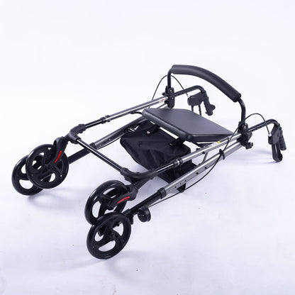 EQUIPMED 4 Wheel Lightweight Rollator Walker, Aluminium Frame, Seat, Carry Bag, for Seniors, Titanium Style V219-HELWLKEQ95TB