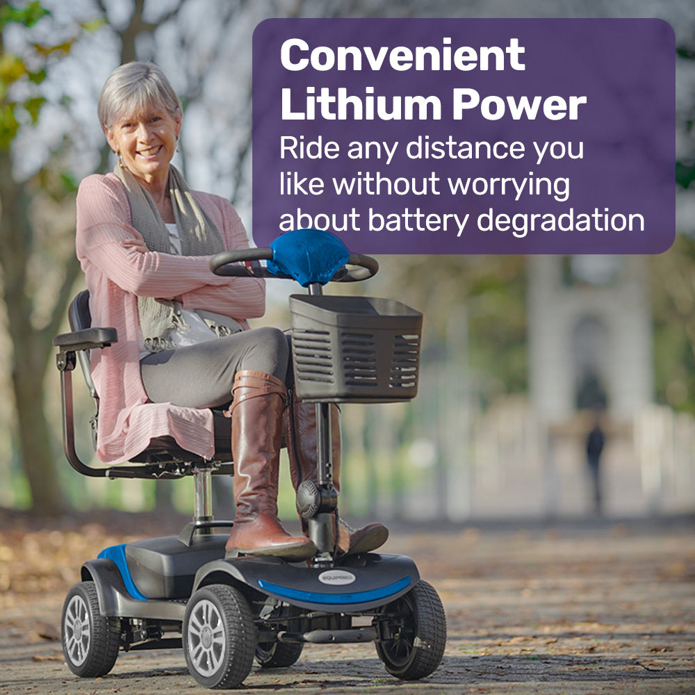 EQUIPMED FreeRoam+ Mid-Sized Lithium Fast Easy Charge Mobility Scooter, Blue V219-HMBMSCEQ3LBA