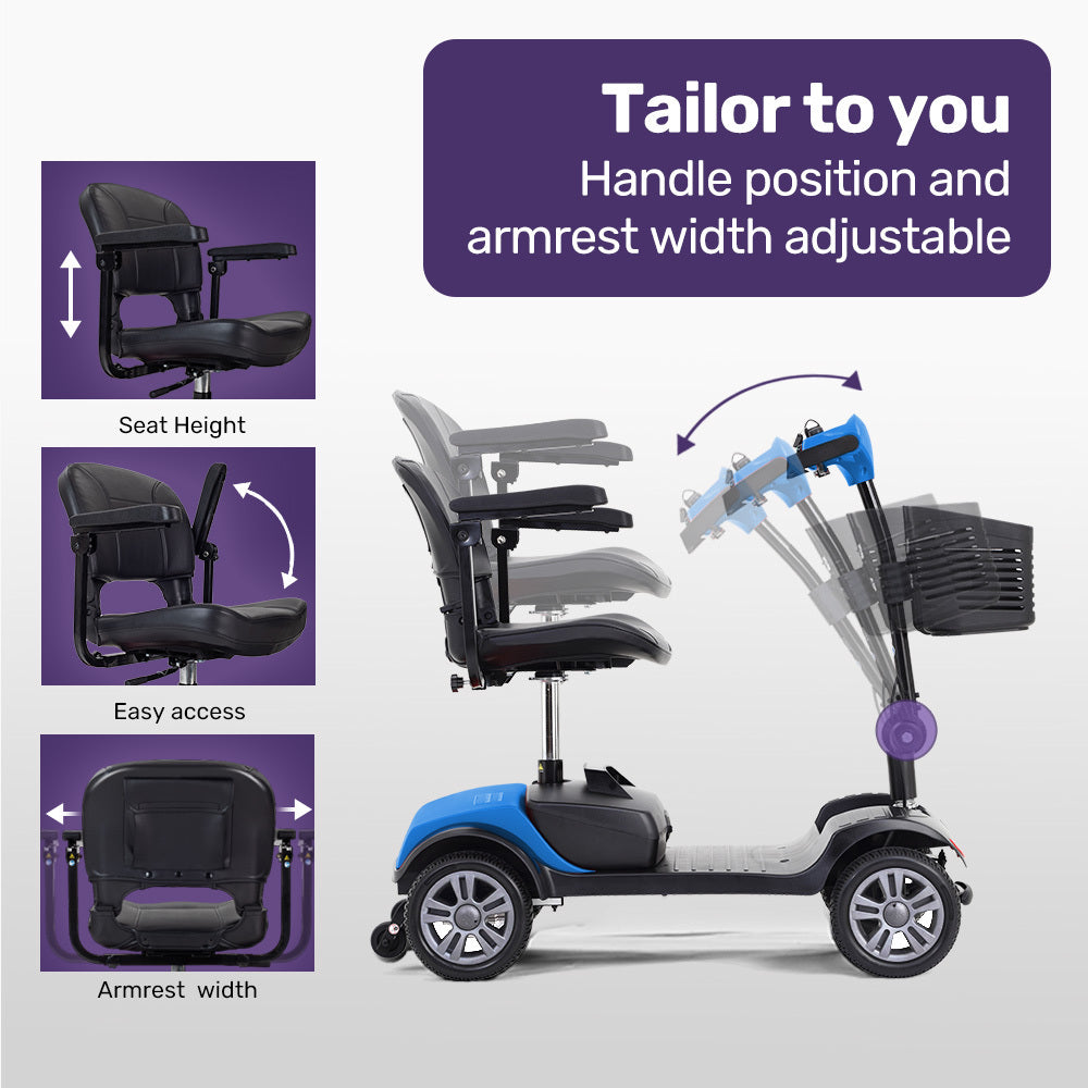 EQUIPMED FreeRoam+ Mid-Sized Lithium Fast Easy Charge Mobility Scooter, Blue V219-HMBMSCEQ3LBA