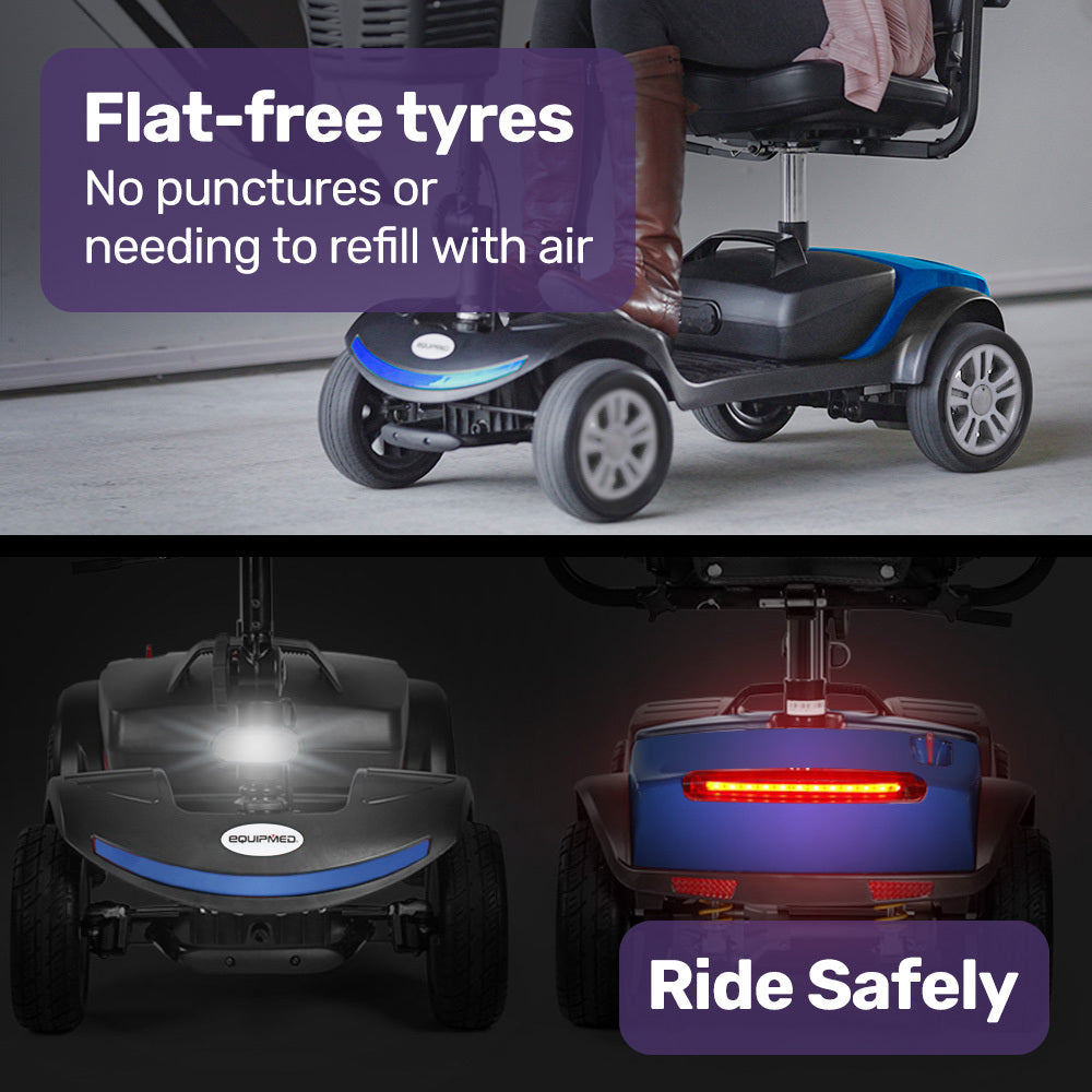 EQUIPMED FreeRoam+ Mid-Sized Lithium Fast Easy Charge Mobility Scooter, Blue V219-HMBMSCEQ3LBA