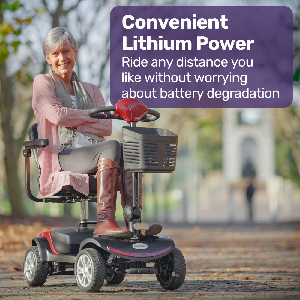 EQUIPMED FreeRoam+ Mid-Sized Lithium Fast Easy Charge Mobility Scooter, Red V219-HMBMSCEQ3LRA