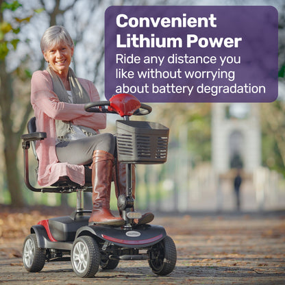EQUIPMED FreeRoam+ Mid-Sized Lithium Fast Easy Charge Mobility Scooter, Red V219-HMBMSCEQ3LRA
