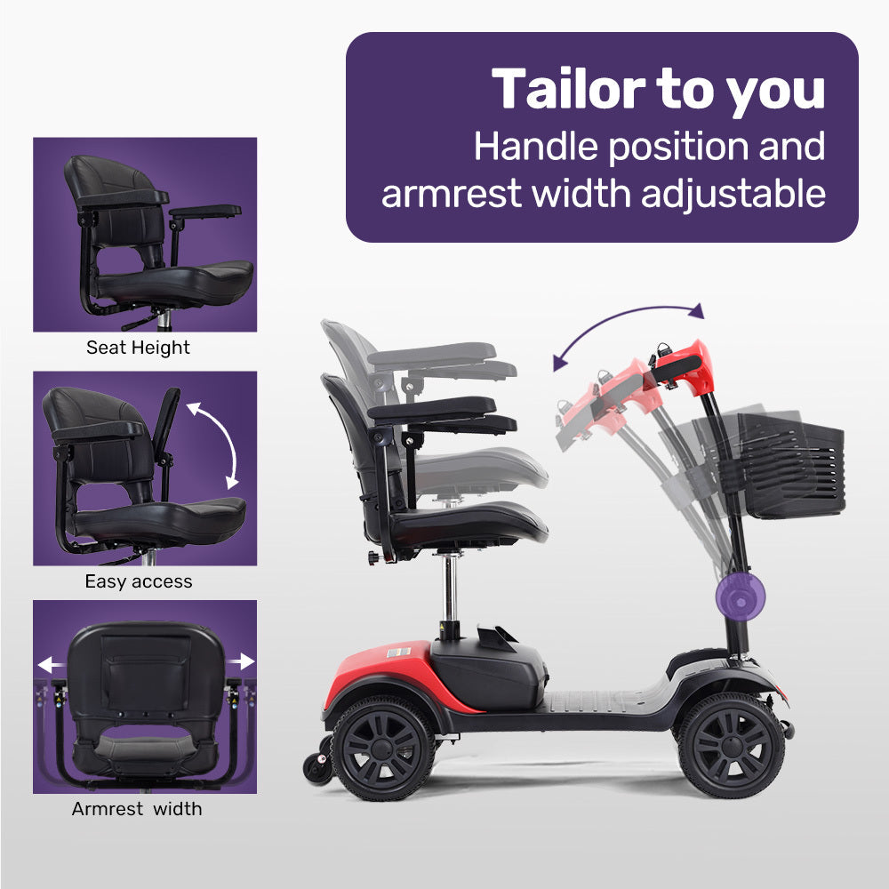 EQUIPMED FreeRoam+ Mid-Sized Lithium Fast Easy Charge Mobility Scooter, Red V219-HMBMSCEQ3LRA