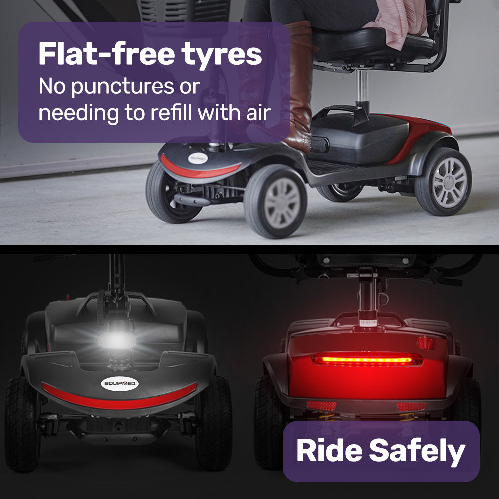 EQUIPMED FreeRoam+ Mid-Sized Lithium Fast Easy Charge Mobility Scooter, Red V219-HMBMSCEQ3LRA
