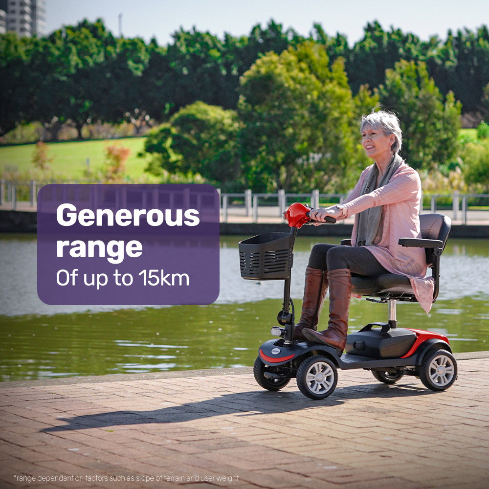 EQUIPMED FreeRoam+ Mid-Sized Lithium Fast Easy Charge Mobility Scooter, Red V219-HMBMSCEQ3LRA