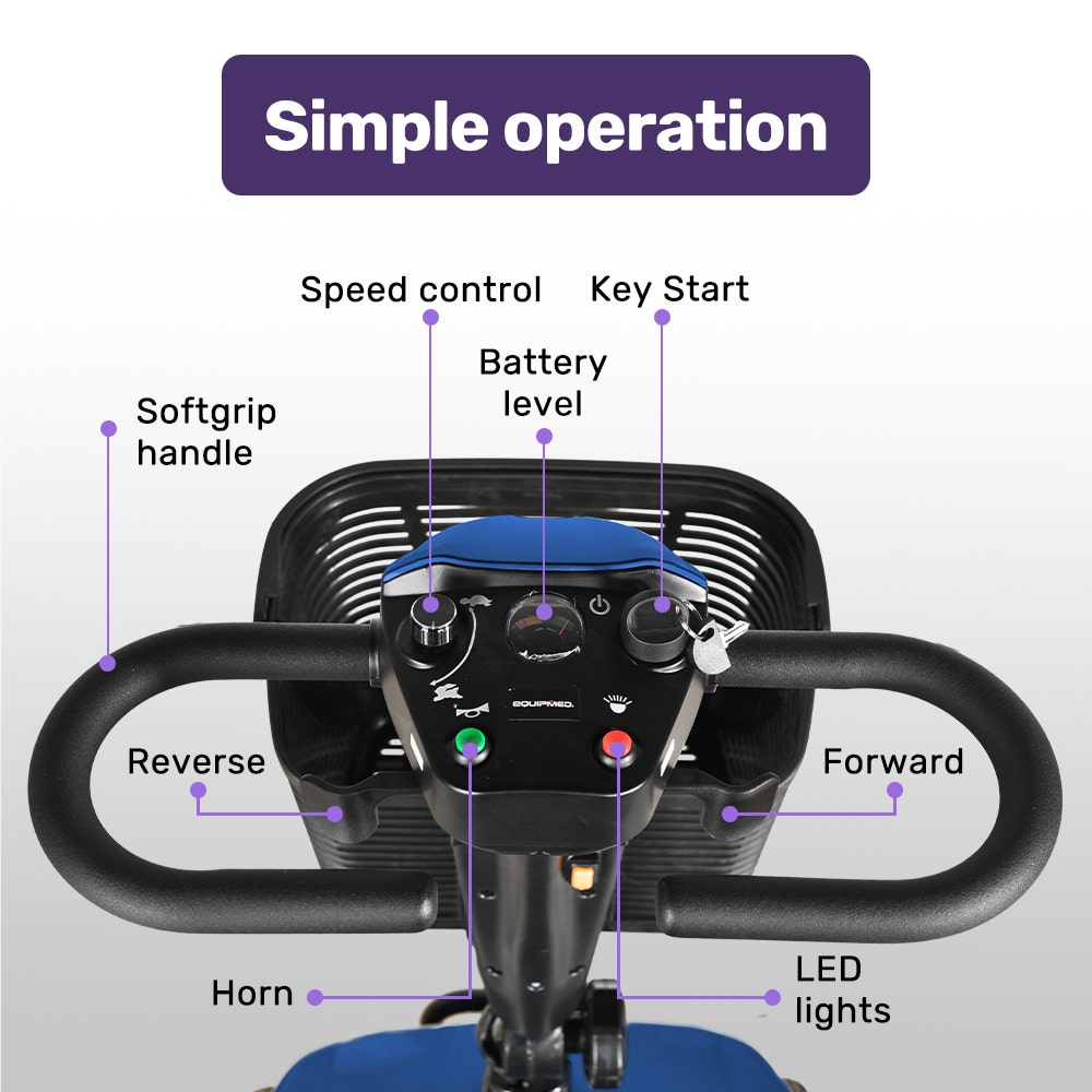 EQUIPMED FreeLite+ Mid-Sized Electric Foldable Mobility Scooter, Lithium Battery, Long Range and Easy V219-HMBMSCEQ4LBB