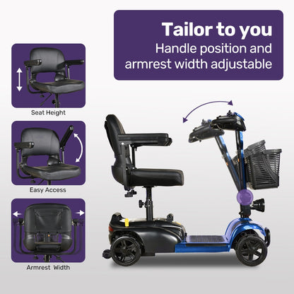 EQUIPMED FreeLite+ Mid-Sized Electric Foldable Mobility Scooter, Lithium Battery, Long Range and Easy V219-HMBMSCEQ4LBB