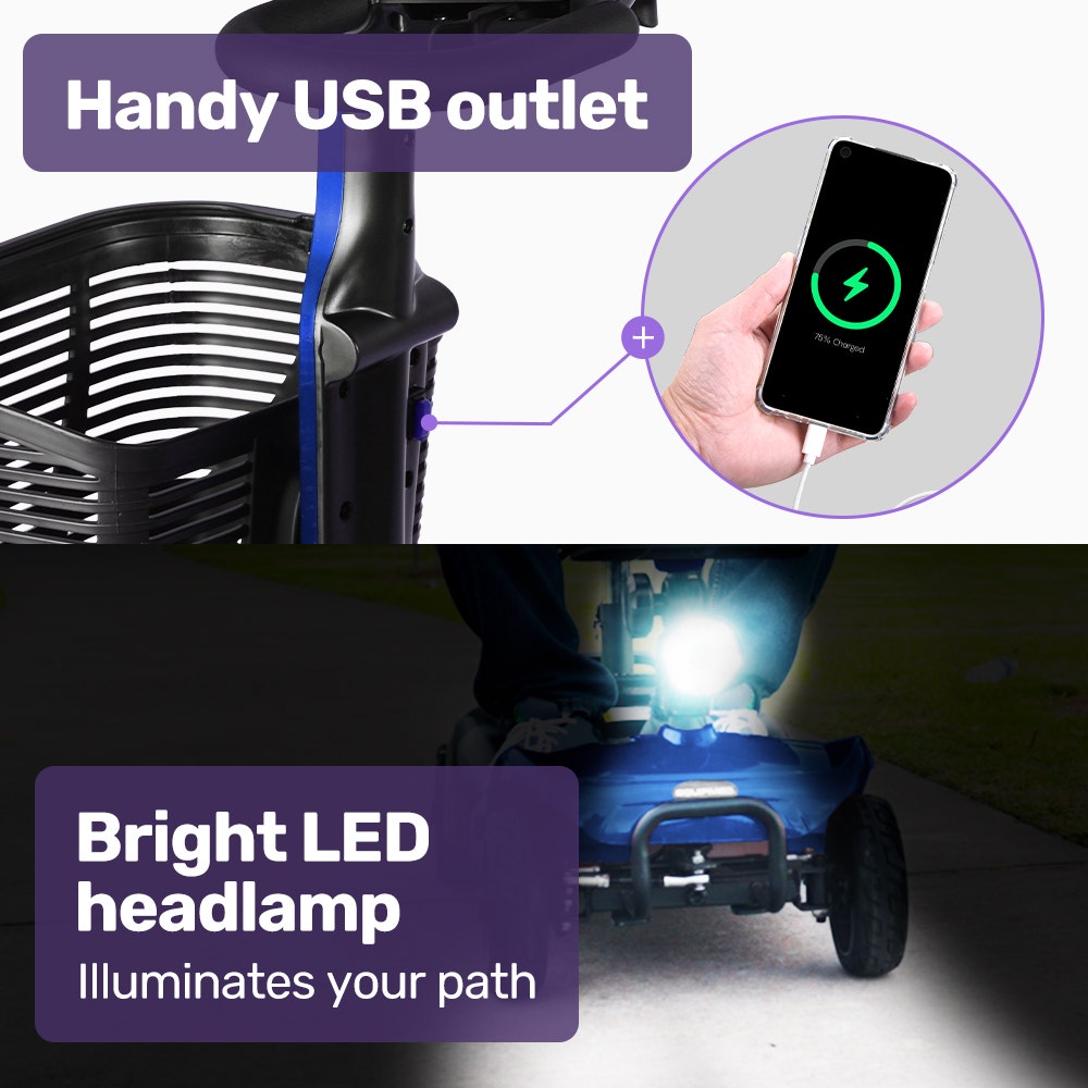 EQUIPMED FreeLite+ Mid-Sized Electric Foldable Mobility Scooter, Lithium Battery, Long Range and Easy V219-HMBMSCEQ4LBB