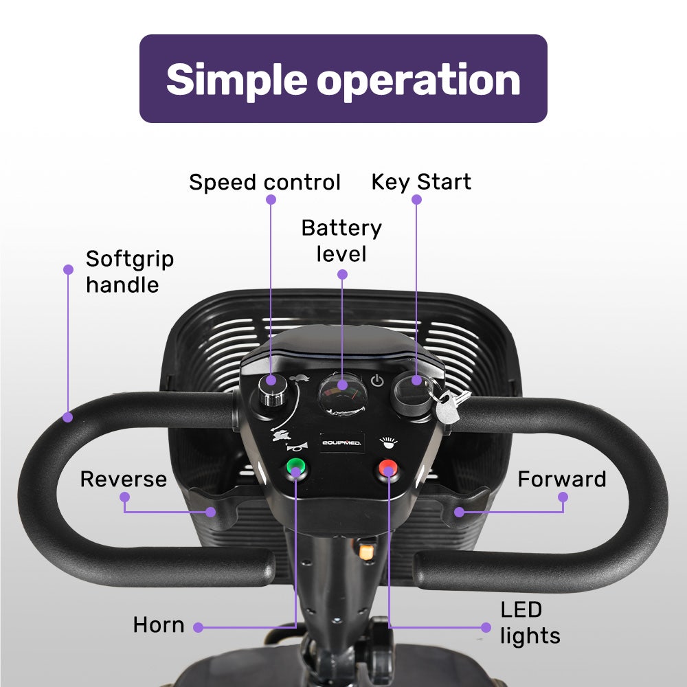 EQUIPMED FreeLite+ Mid-Sized Foldable Electric Mobility Scooter, Lithium Battery, Long Range and Easy V219-HMBMSCEQ4LGA
