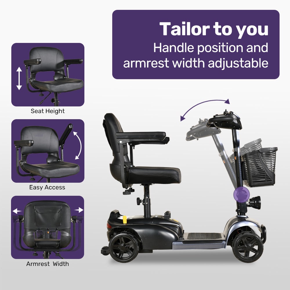 EQUIPMED FreeLite+ Mid-Sized Foldable Electric Mobility Scooter, Lithium Battery, Long Range and Easy V219-HMBMSCEQ4LGA