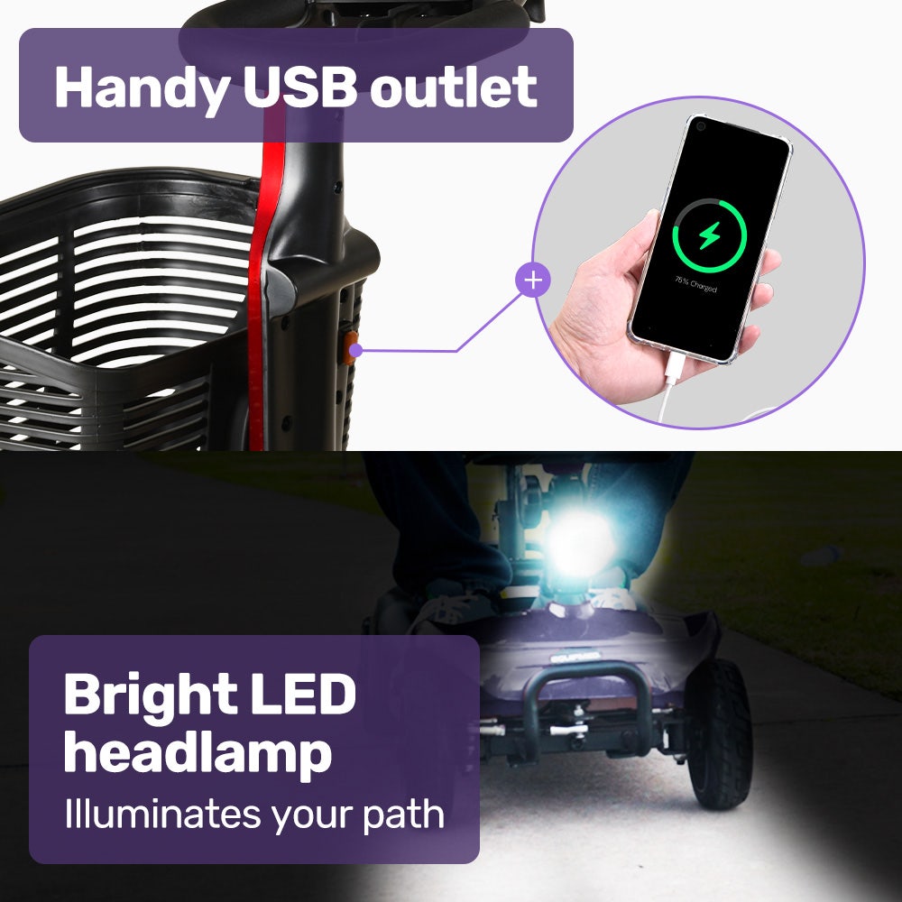 EQUIPMED FreeLite+ Mid-Sized Foldable Electric Mobility Scooter, Lithium Battery, Long Range and Easy V219-HMBMSCEQ4LGA