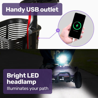 EQUIPMED FreeLite+ Mid-Sized Foldable Electric Mobility Scooter, Lithium Battery, Long Range and Easy V219-HMBMSCEQ4LGA