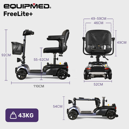 EQUIPMED FreeLite+ Mid-Sized Foldable Electric Mobility Scooter, Lithium Battery, Long Range and Easy V219-HMBMSCEQ4LGA