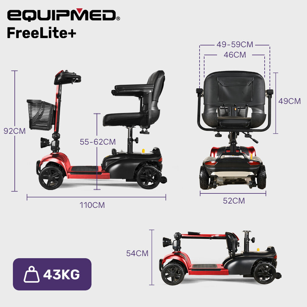 EQUIPMED FreeLite+ Mid-Sized Foldable Electric Mobility Scooter, Lithium Battery, Long Range and Easy V219-HMBMSCEQ4LRA
