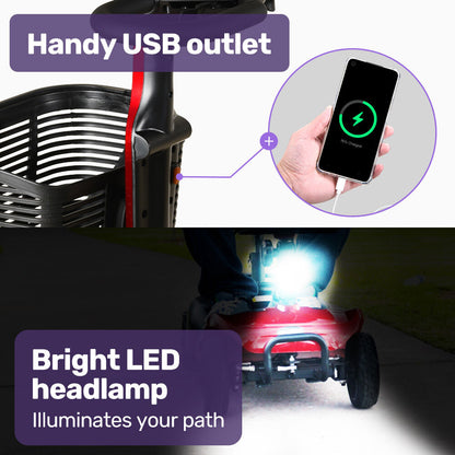 EQUIPMED FreeLite+ Mid-Sized Foldable Electric Mobility Scooter, Lithium Battery, Long Range and Easy V219-HMBMSCEQ4LRA