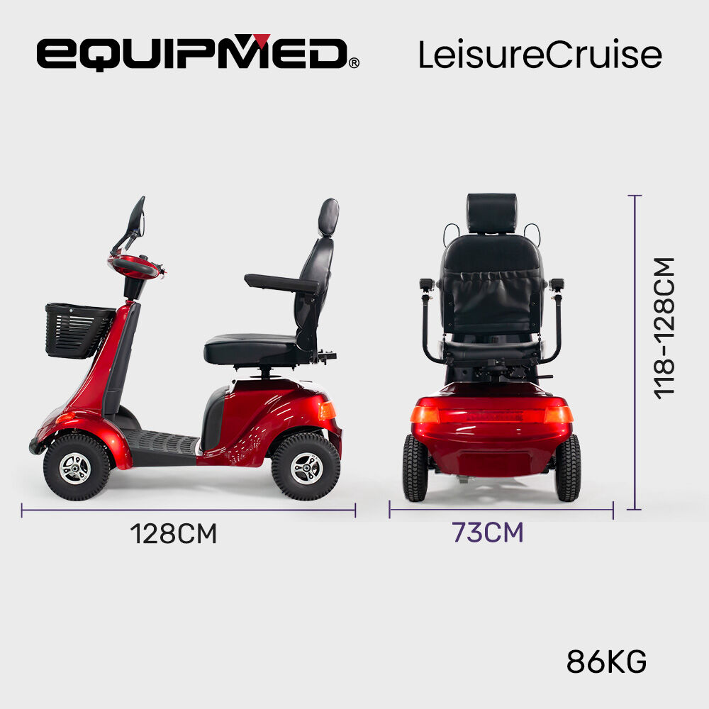 EQUIPMED LeisureCruise Extra Large-Sized, High Power, 182kg Capacity Mobility Scooter - Red V219-HMBMSCEQ7PUA