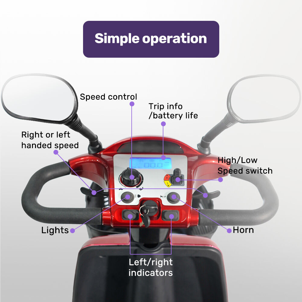 EQUIPMED LeisureCruise Extra Large-Sized, High Power, 182kg Capacity Mobility Scooter - Red V219-HMBMSCEQ7PUA