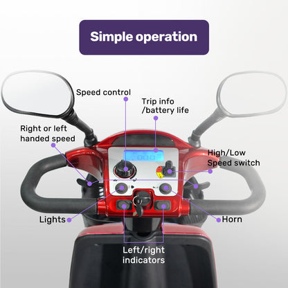 EQUIPMED LeisureCruise Extra Large-Sized, High Power, 182kg Capacity Mobility Scooter - Red V219-HMBMSCEQ7PUA