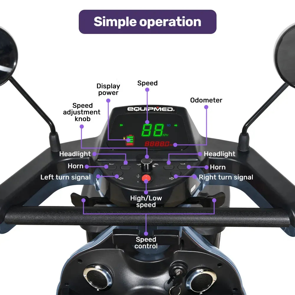 EQUIPMED ComfortCruise Large Mobility Scooter, 15km/h Top Speed, Up to 45km Range, Strong Climbing, 180kg V219-HMBMSCEQ8LBA