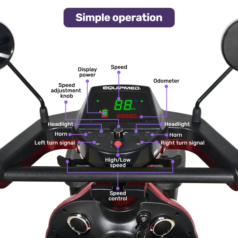 EQUIPMED ComfortCruise Large Mobility Scooter, 15km/h Top Speed, Up to 45km Range, Strong Climbing, 180kg V219-HMBMSCEQ8RDA