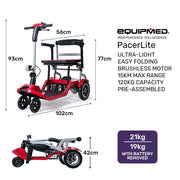 EQUIPMED Ultra-Lightweight Folding Electric Mobility Scooter, 19kg with Battery Removed, 120kg Capacity, Long V219-HMBMSCEQPL1RA