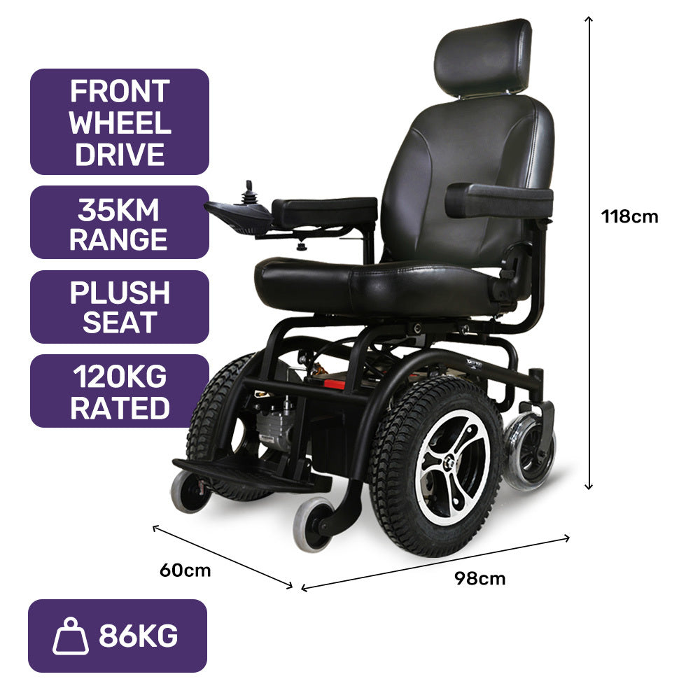 EQUIPMED Front Wheel Drive Power Electric Wheelchair, Up to 35km Range, Ultra-Comfortable, Safe Stable V219-HWCELEEQ14KA