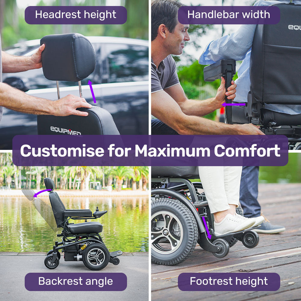 EQUIPMED Front Wheel Drive Power Electric Wheelchair, Up to 35km Range, Ultra-Comfortable, Safe Stable V219-HWCELEEQ14KA