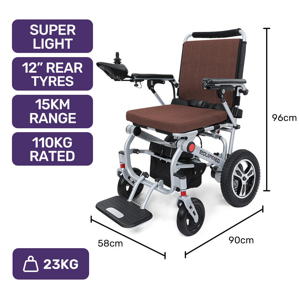 EQUIPMED Ultra-Light Power Wheelchair, Tight Turning, Airline Approved, ARTG Certified, Aluminium Frame, V219-HWCELEEQ15BA