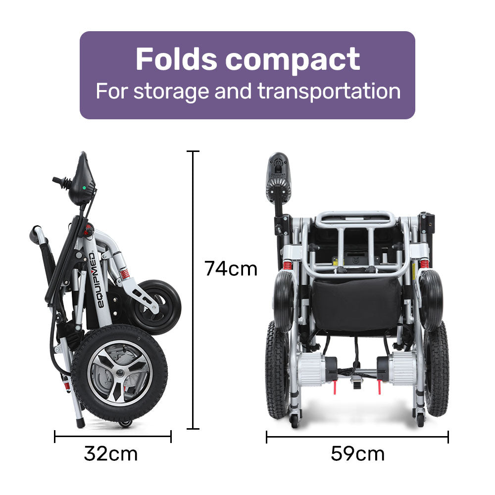 EQUIPMED Ultra-Light Power Wheelchair, Tight Turning, Airline Approved, ARTG Certified, Aluminium Frame, V219-HWCELEEQ15BA