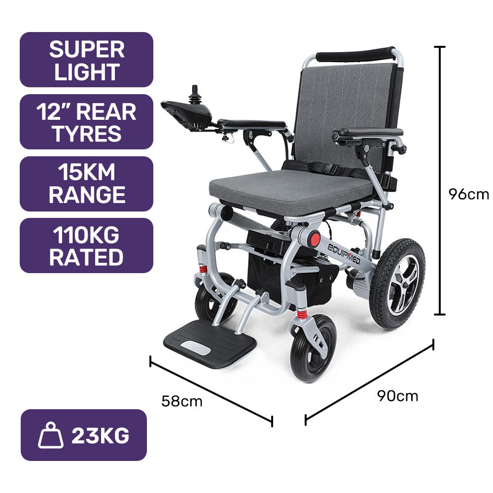 EQUIPMED Ultra-Light Power Wheelchair, Tight Turning, Airline Approved, Folding, ARTG Certified, Aluminium V219-HWCELEEQ15SA