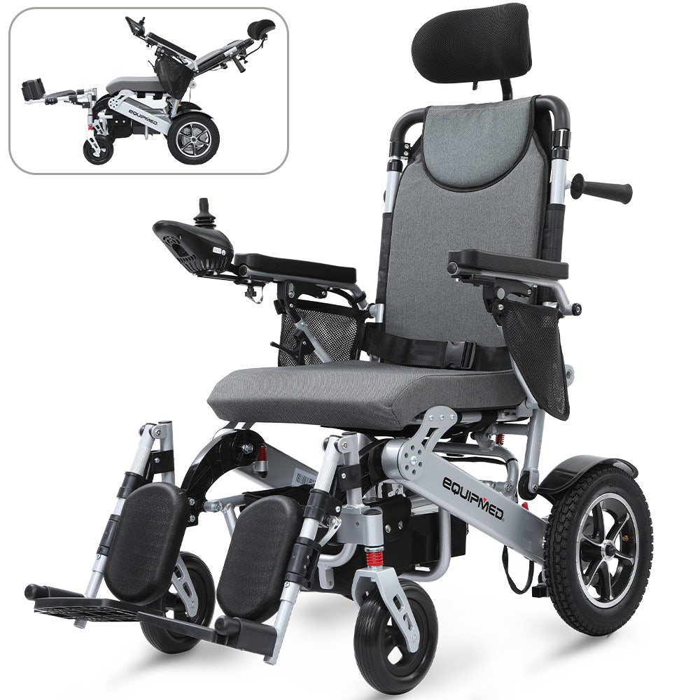 EQUIPMED Power Electric Wheelchair, Folding, Airline Approved, ARTG Certified, Recline Adjustment, Headrest, V219-HWCELEEQ16SA