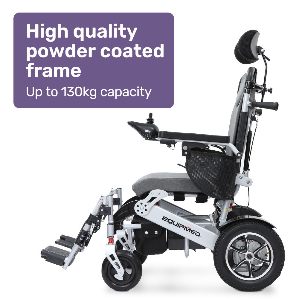 EQUIPMED Power Electric Wheelchair, Folding, Airline Approved, ARTG Certified, Recline Adjustment, Headrest, V219-HWCELEEQ16SA
