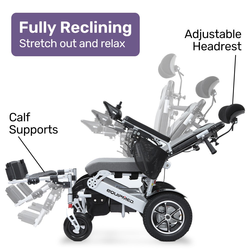 EQUIPMED Power Electric Wheelchair, Folding, Airline Approved, ARTG Certified, Recline Adjustment, Headrest, V219-HWCELEEQ16SA