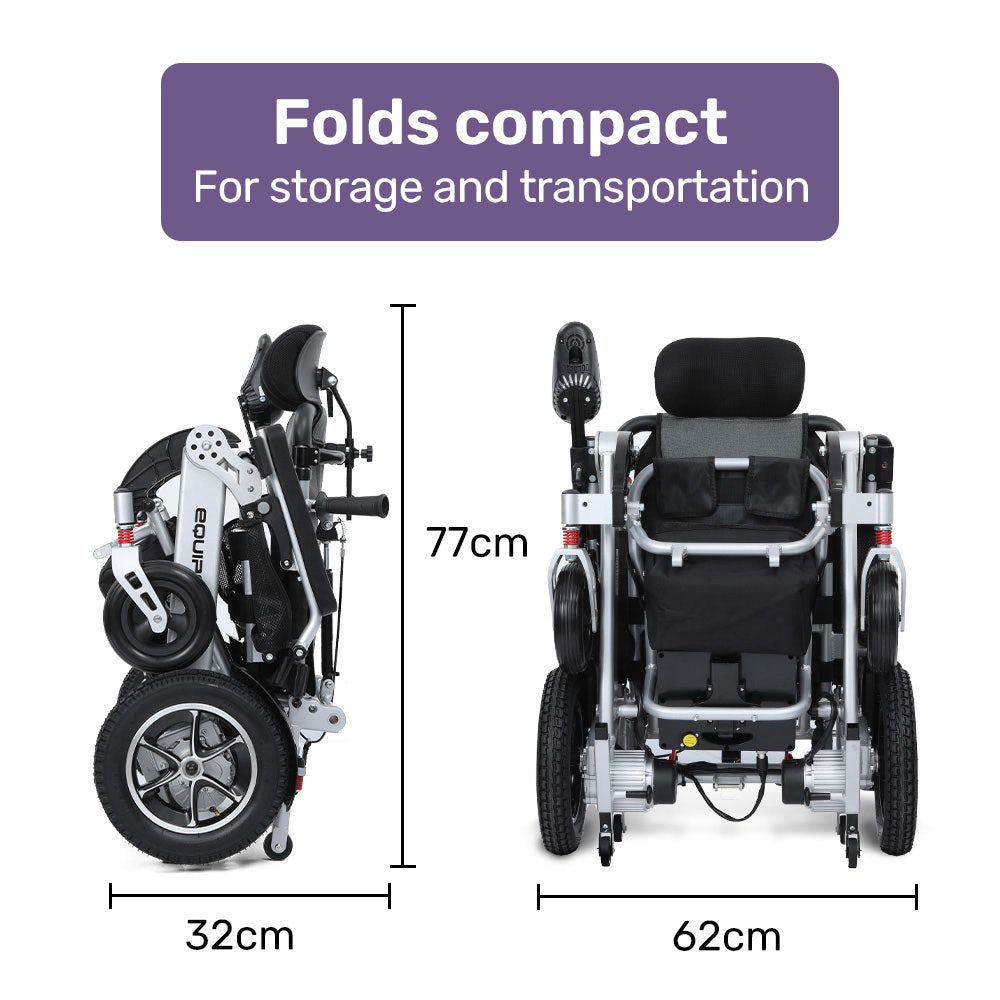EQUIPMED Power Electric Wheelchair, Folding, Airline Approved, ARTG Certified, Recline Adjustment, Headrest, V219-HWCELEEQ16SA