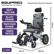 EQUIPMED Power Electric Wheelchair, Folding, Airline Approved, ARTG Certified, Recline Adjustment, Headrest, V219-HWCELEEQ16SA