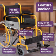 EQUIPMED Kids Paediatric Wheelchair, 100kg Rated, 110-140cm Rider Height, Quick Folding, Adjustable V219-HWCSTNEQK4PA