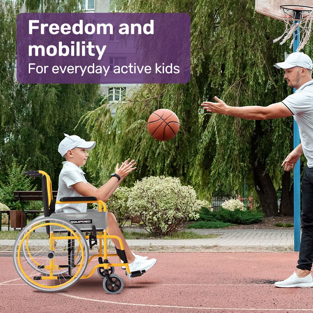 EQUIPMED Kids Paediatric Wheelchair, 100kg Rated, 110-140cm Rider Height, Quick Folding, Adjustable V219-HWCSTNEQK4PA
