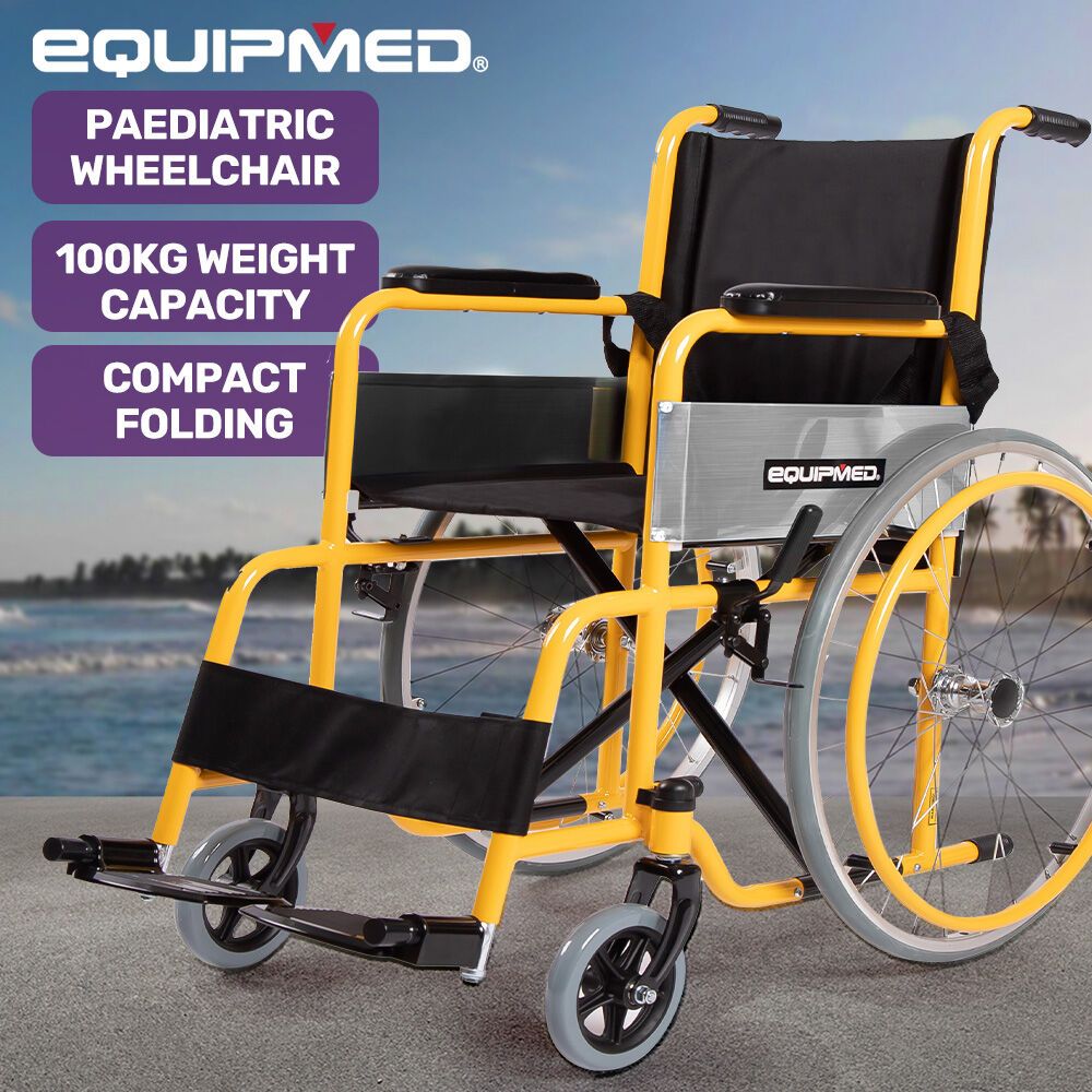 EQUIPMED Kids Paediatric Wheelchair, 100kg Rated, 110-140cm Rider Height, Quick Folding, Adjustable V219-HWCSTNEQK4PA