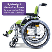 EQUIPMED Kids Premium Paediatric Wheelchair, Lightweight Aluminium, 22" Wheels, 75kg Rated, Green V219-HWCSTNEQK5GA