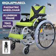 EQUIPMED Kids Premium Paediatric Wheelchair, Lightweight Aluminium, 22" Wheels, 75kg Rated, Green V219-HWCSTNEQK5GA