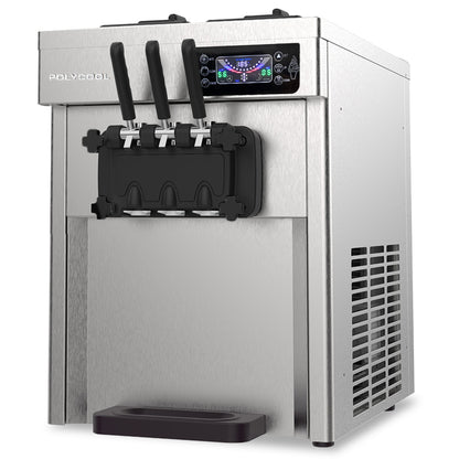 POLYCOOL Benchtop Soft Serve Ice Cream Machine, 3 Flavours, 2+Twist, Frozen Yoghurt, Acai Maker, Twin V219-ICMIMCPC263A