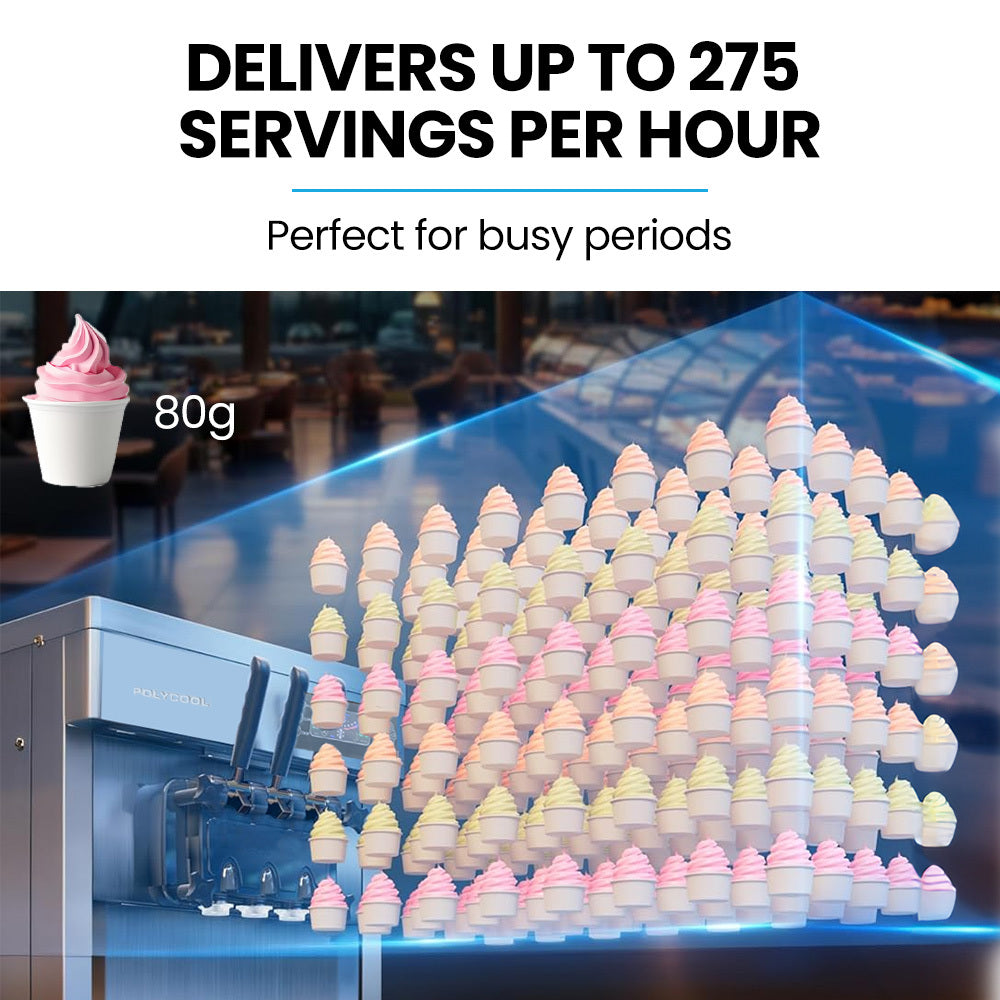 POLYCOOL Benchtop Soft Serve Ice Cream Machine, 3 Flavours, 2+Twist, Frozen Yoghurt, Acai Maker, Twin V219-ICMIMCPC263A
