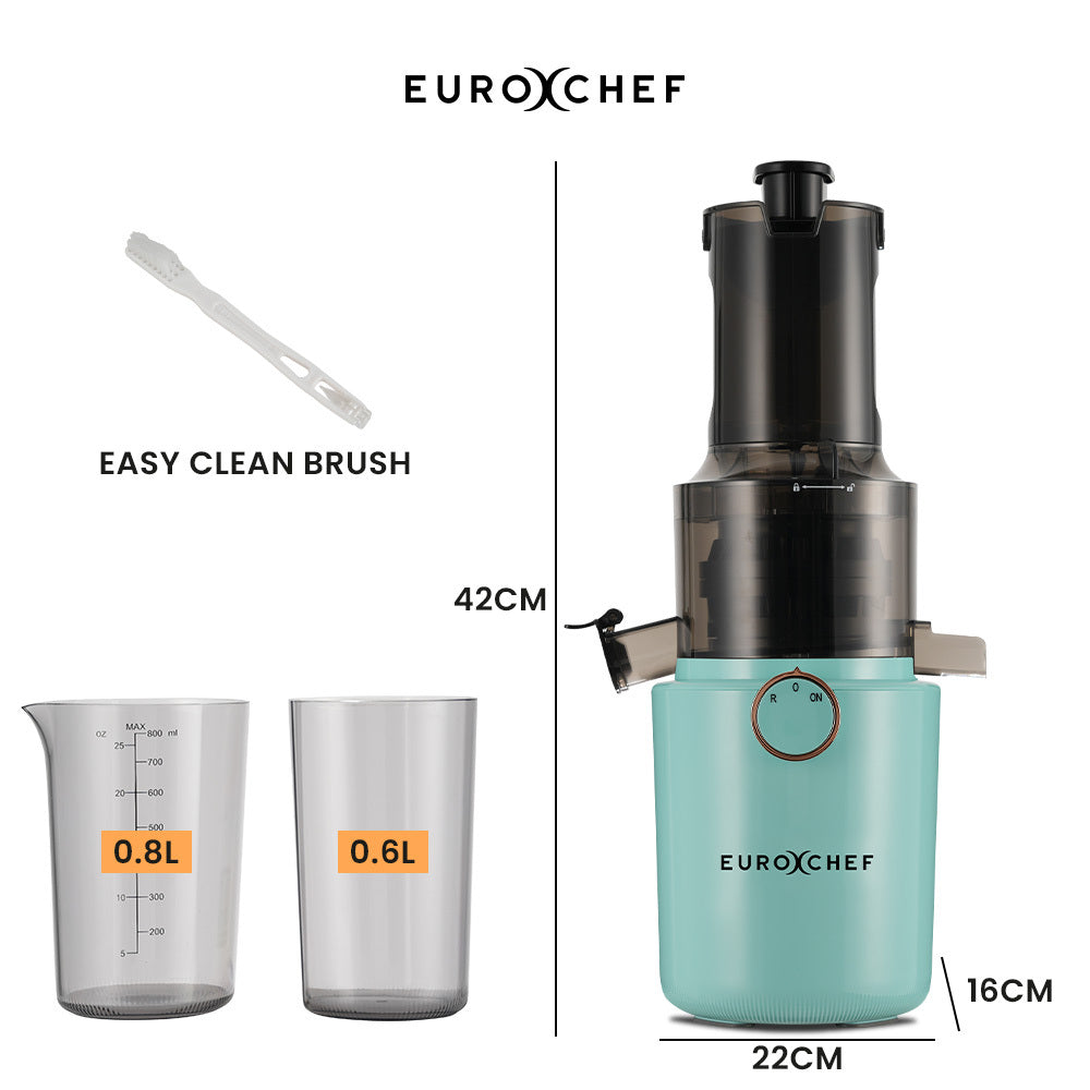 EUROCHEF Cold Press Slow Juicer Machine, Large Chute, 200W, Seafoam Green V219-INCJCPEC15GA